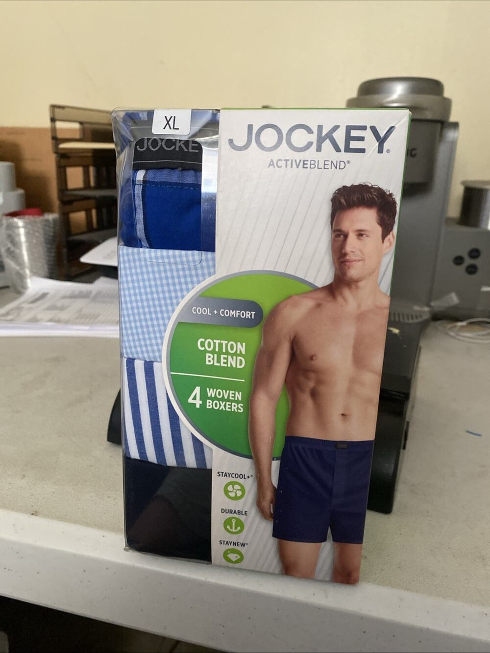 NWT BOX OF 4 MENS JOCKEY ACTIVE BLEND WOVEN BOXER SHORTS SIZE XL (40-42)